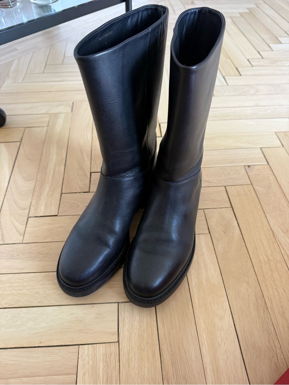 Reformation Black Leather Mid-Calf Heeled Boots